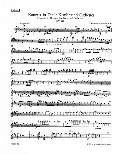 W.A. Mozart: Konzert Nr. 16 D-Dur KV 451, KlavOrch (Vl1)