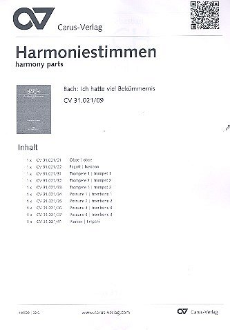 J.S. Bach: Ich hatte viel Bekümmernis B, 3GsGchOrchBc (HARM)