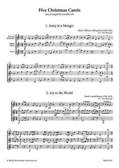 DL: Five Christmas Carols easy arranged for recorder trio