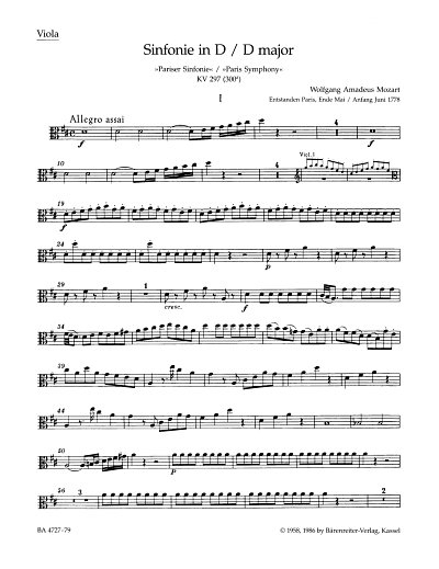 W.A. Mozart: Sinfonie Nr. 31 D-Dur KV 297 (300a, Sinfo (Vla)