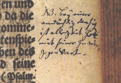 J.S. Bach: Eintrag in die Calov-Bibel (Postkarte)