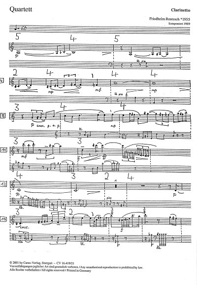 F. Rentzsch: Quartett fuer Klarinette, Violine, Viola und Ko
