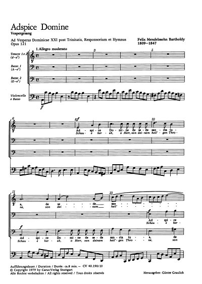F. Mendelssohn Bartholdy: Adspice Domine op. 121; Vespergesa