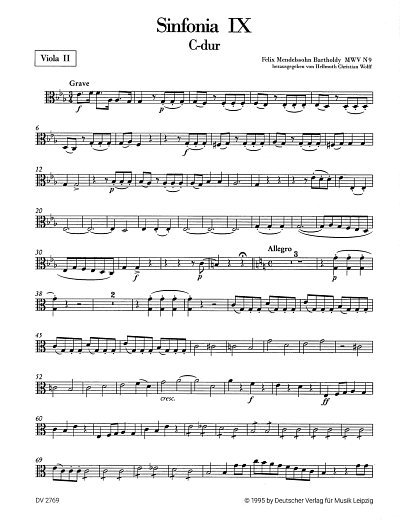 F. Mendelssohn Barth: Sinfonia IX C-Dur, Stro (Vla2)