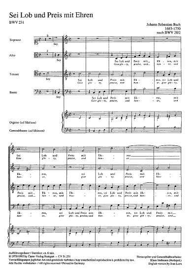 J.S. Bach: Sei Lob und Preis mit Ehren BWV 231; Choralchor /