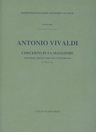 A. Vivaldi: Concerto Per Oboe, Archi E BC: In Fa Rv  (Part.)