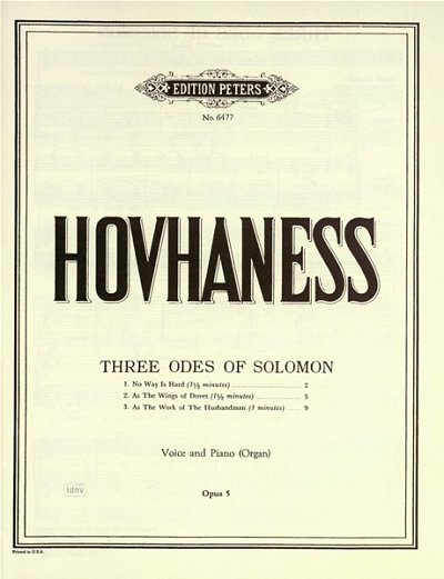 A. Hovhaness: Three Odes Of Solomon op. 5