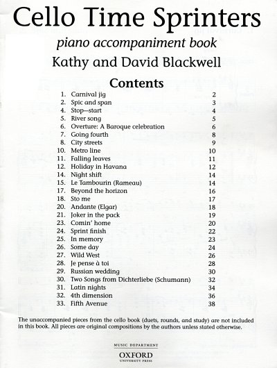 Blackwell, Kathy and David: Cello Time Sprinters piano accom