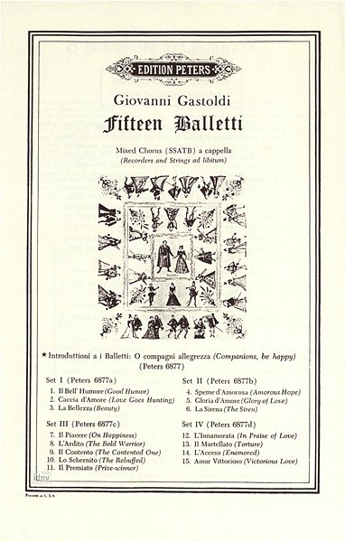 G.G. Gastoldi: 15 Balletti in 5 Heften, Introduktion: O compagni allegrezza