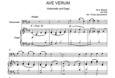 DL: W.A. Mozart: Ave verum corpus, VcOrg (Par2St)