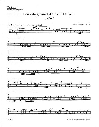G.F. Händel: Concerto grosso D-Dur op. 6/5 HWV 323, Barorch