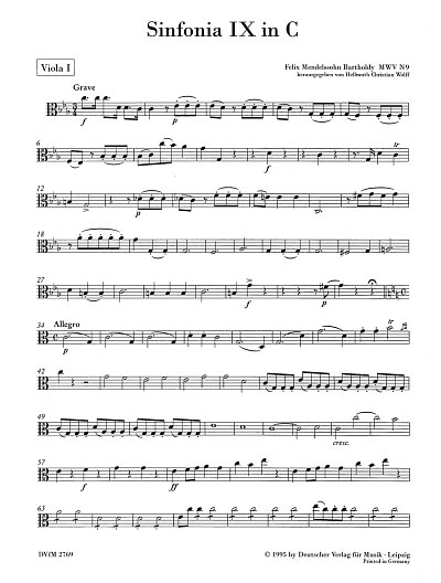 F. Mendelssohn Barth: Sinfonia IX C-Dur, Stro (Vla1)