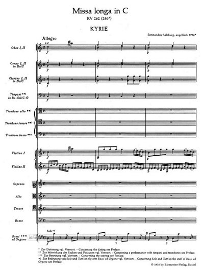 W.A. Mozart: Missa longa C-Dur KV 262 (246a) (Part)