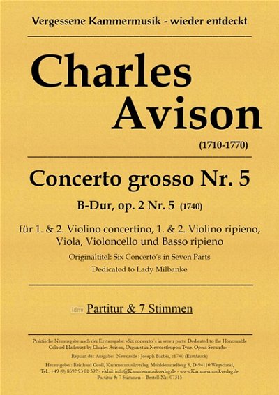 C. Avison: Concerto grosso Nr. 5 B-Dur op. 2, StroBc (Pa+St)