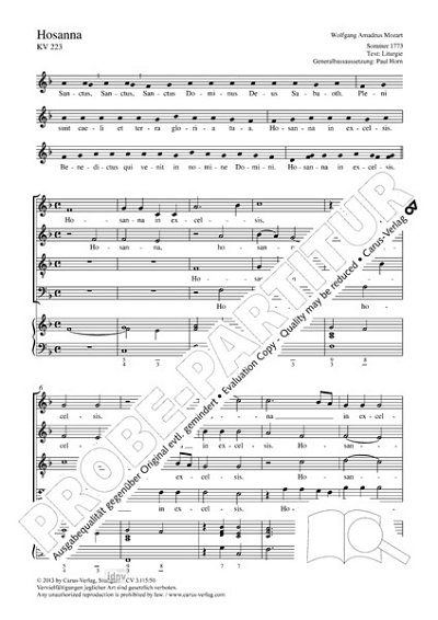 DL: W.A. Mozart: Hosanna F-Dur KV 223 (1773), Gch4Bc (Part.)