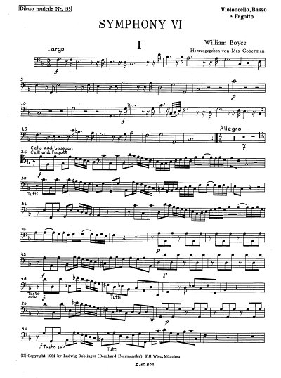 W. Boyce: Symphony 6 F-Dur, Sinfo (VcKb)