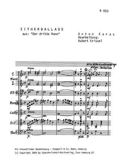 A. Karas: Zitherballade, Zupforch (Part.)