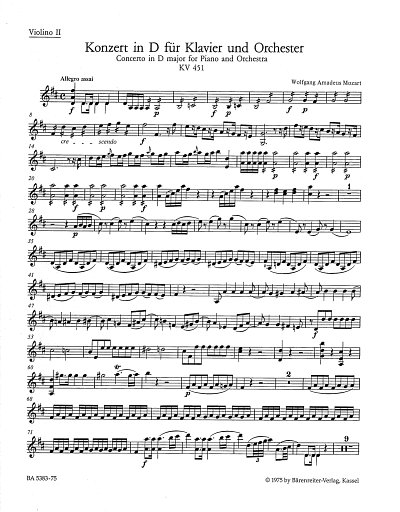 W.A. Mozart: Konzert Nr. 16 D-Dur KV 451, KlavOrch (Vl2)