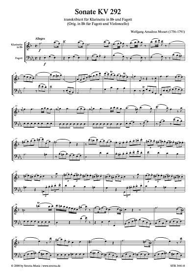 DL: W.A. Mozart: Sonate KV 292 transkribiert fuer Klarinette