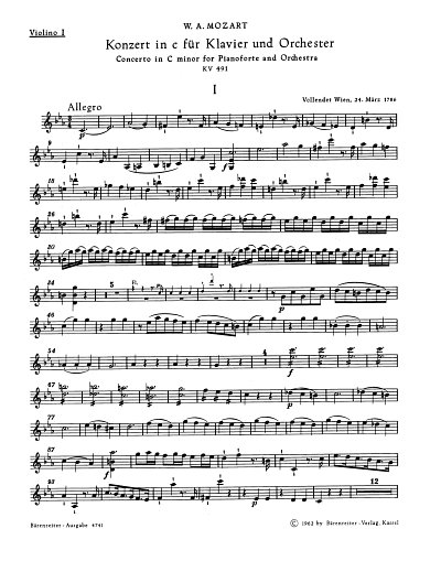 W.A. Mozart: Konzert Nr. 24 c-Moll KV 491, KlavOrch (Vl1)