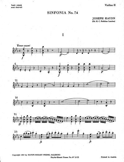 J. Haydn: Sinfonia Nr. 74 Hob. I:74 , Sinfo (Vl2)