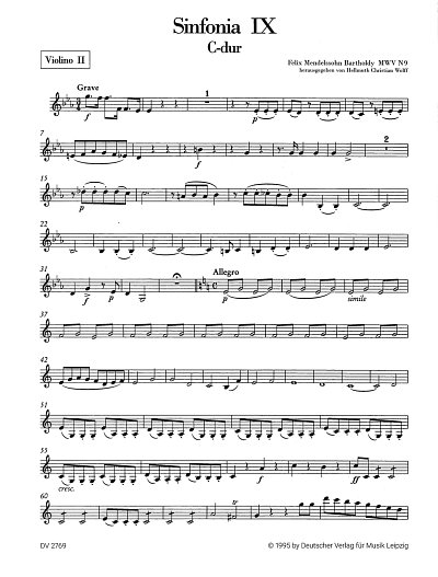 F. Mendelssohn Barth: Sinfonia IX C-Dur, Stro (Vl2)