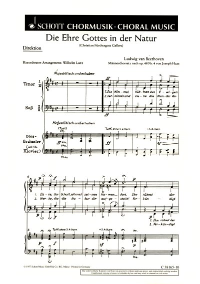 L. v. Beethoven: Die Ehre Gottes in d, Mch4;Blch/Kl (Klavpa)