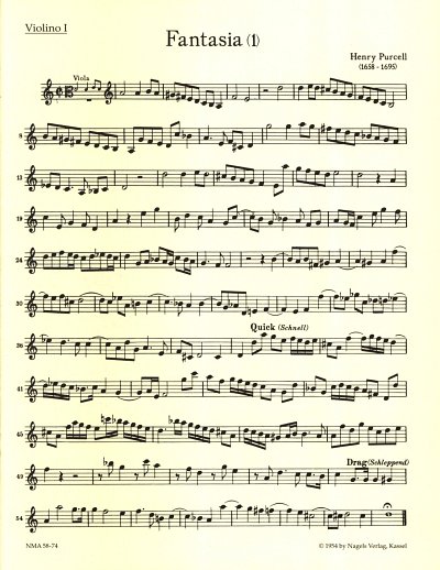 H. Purcell: Fantasien für Streicher (Violen da gamba). Heft 1
