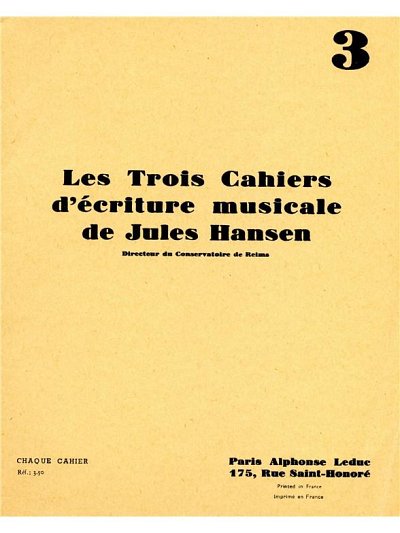 Jules Hansen: Ecriture musicale Vol.3 (Part.)