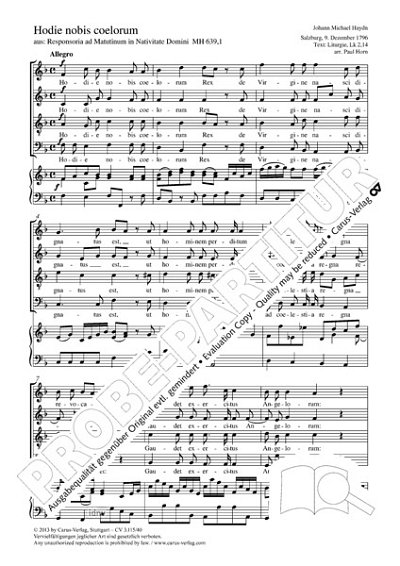 M. Haydn et al.: Hodie nobis coelorum F-Dur MH 639,1 (1796)