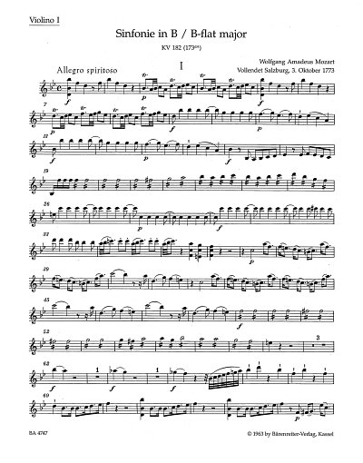 W.A. Mozart: Sinfonie Nr. 24 B-Dur KV 182 (173d, Sinfo (Vl1)