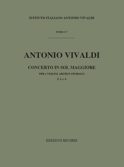 Concerto In Sol Maggiore per 2 Violini, Archi e BC (Part.)