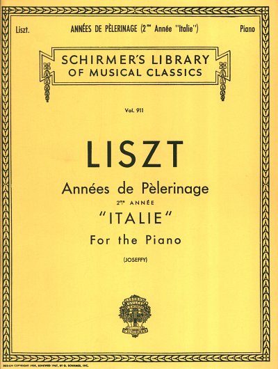 F. Liszt: Annees De Pelerinage Book 2 'Italie', Klav