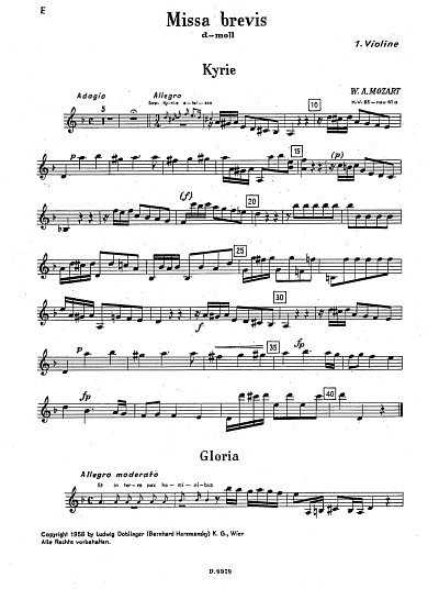 W.A. Mozart: Missa Brevis D-Moll Kv 65 (61), Stro (Vl1)