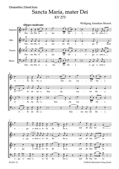 W.A. Mozart: Sancta Maria, mater Dei KV 273, GchStrBc (Chpa)