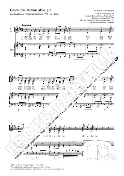 DL: M. Haydn: Glorreiche Himmelskönigin D-Dur, FchOrg (Part.