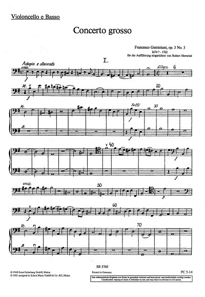 F.S. Geminiani: Concerto grosso  e-Moll op. 3, StroBc (VcKb)