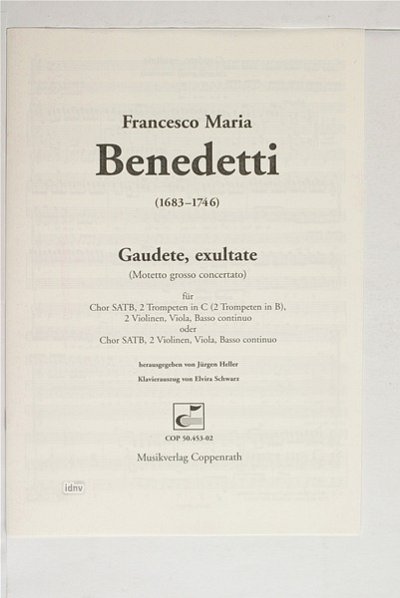Benedetti Francesco Maria: Gaudete Exsultate (Motetto Grosso