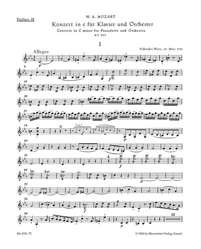 W.A. Mozart: Konzert Nr. 24 c-Moll KV 491, KlavOrch (Vl2)