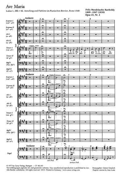 F. Mendelssohn Bartholdy: Ave Maria A-Dur B 19 (1830)
