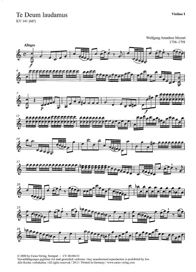 W.A. Mozart: Te Deum C-Dur KV 141(66b), GchOrch (Vl1)