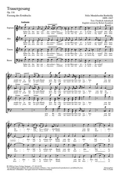 F. Mendelssohn Bartholdy: Trauergesang op. 116 MWV F 31, Op. 116 (1845)