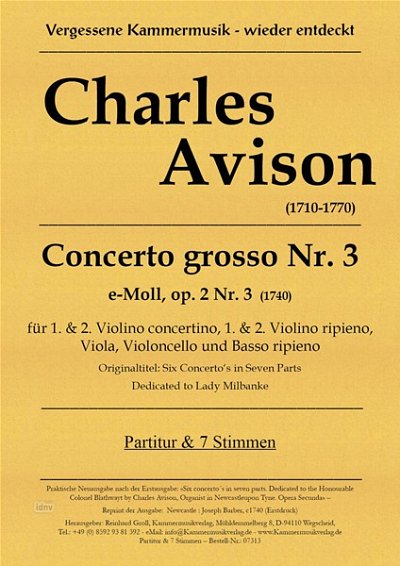 C. Avison: Concerto grosso Nr. 3 e-Moll op. , StroBc (Pa+St)