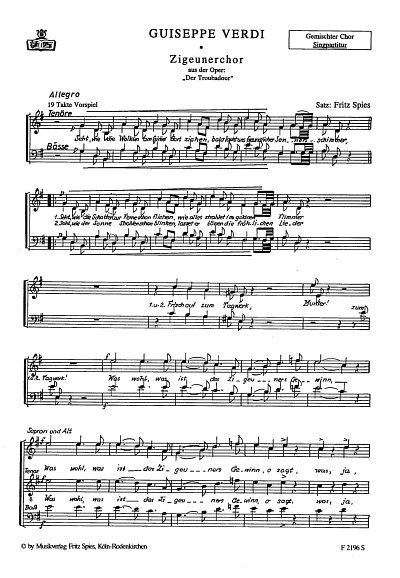 AQ: G. Verdi: Zigeunerchor, Gch4Orch/Klv (Chpa) (B-Ware)