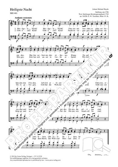 DL: M. Haydn: Heiligste Nacht G-Dur MH 461 (1786), GCh4 (Par