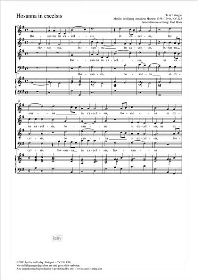 DL: W.A. Mozart: Hosanna in Excelsis G-Dur KV 22, GchOrg (Pa
