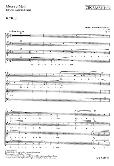 AQ: J.C.H. Rinck: Messe d-Moll op. 91, GchOrg (Chpa (B-Ware)
