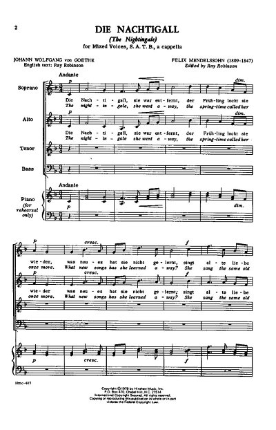 F. Mendelssohn Barth: Die Nachtigall, GCh4 (Chpa)