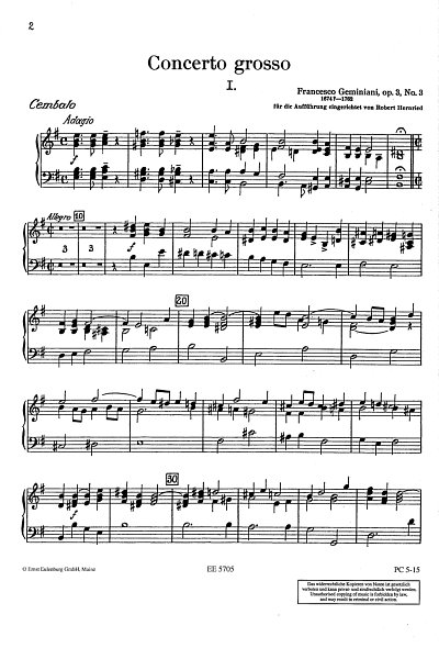 F.S. Geminiani: Concerto grosso  e-Moll op. 3, StroBc (Cemb)