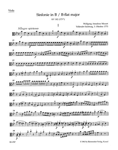 W.A. Mozart: Sinfonie Nr. 24 B-Dur KV 182 (173d, Sinfo (Vla)